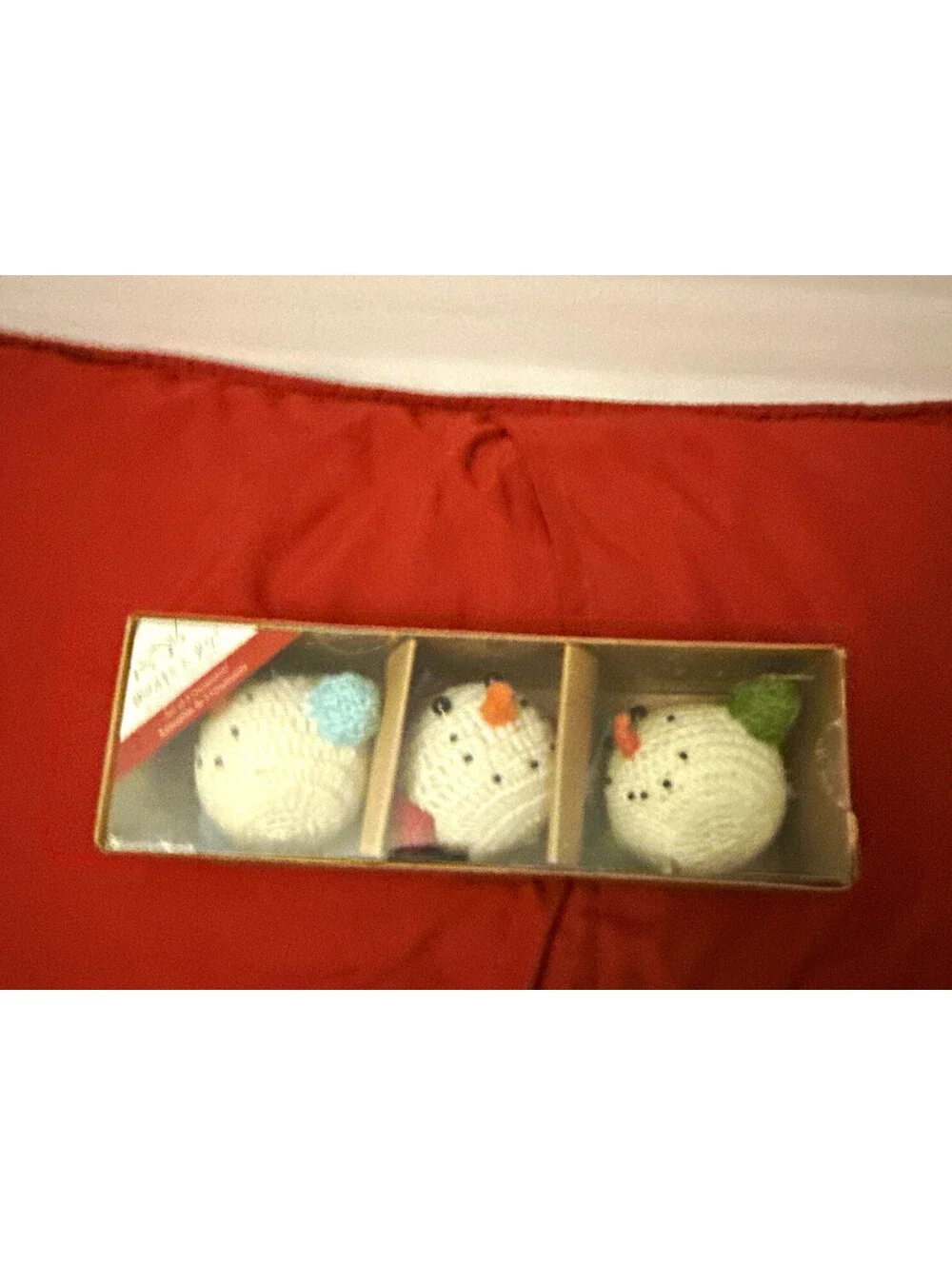 Yarn Snowman Christmas Ornaments Decorative White Multicolor Set of 3 Boxed